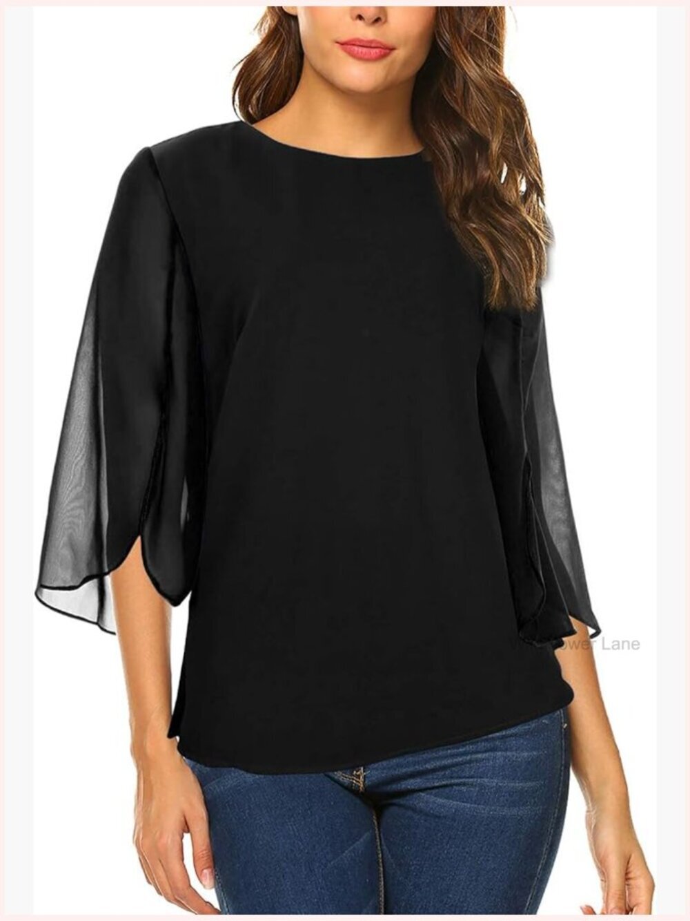 Flowy Chiffon Blouse Half Sleeve Round Neck Layered Tunic Top